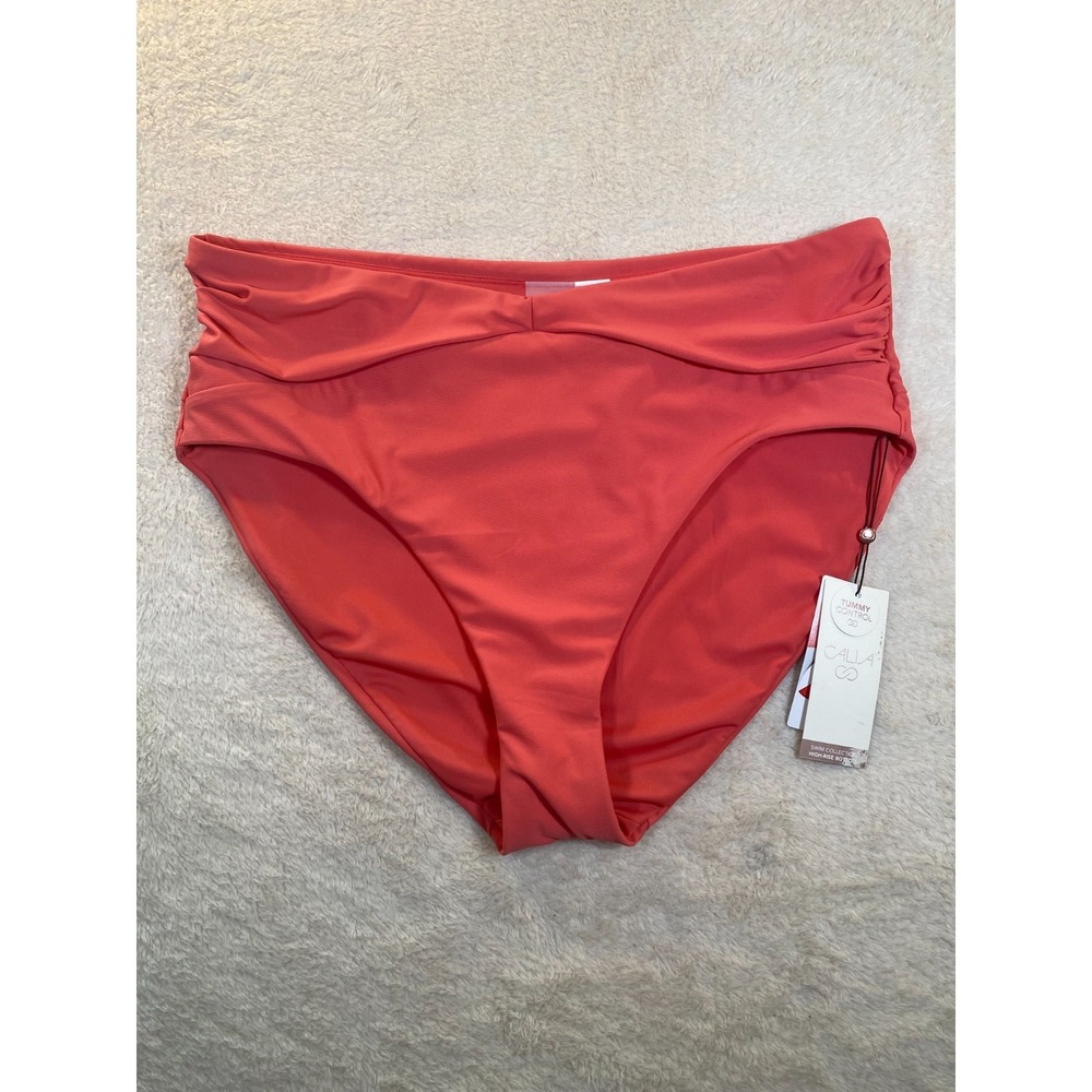 CALIA Women's High Waisted Swim Bikini Bottoms XL Coral Pink NWT